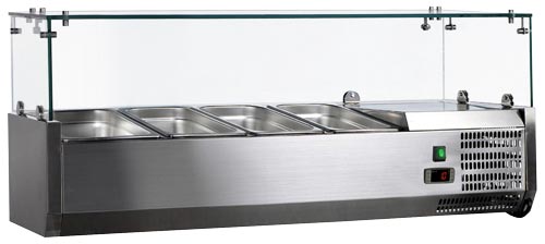 Omcan 46679 47-inch Refrigerated Topping Rail with Glass Guard