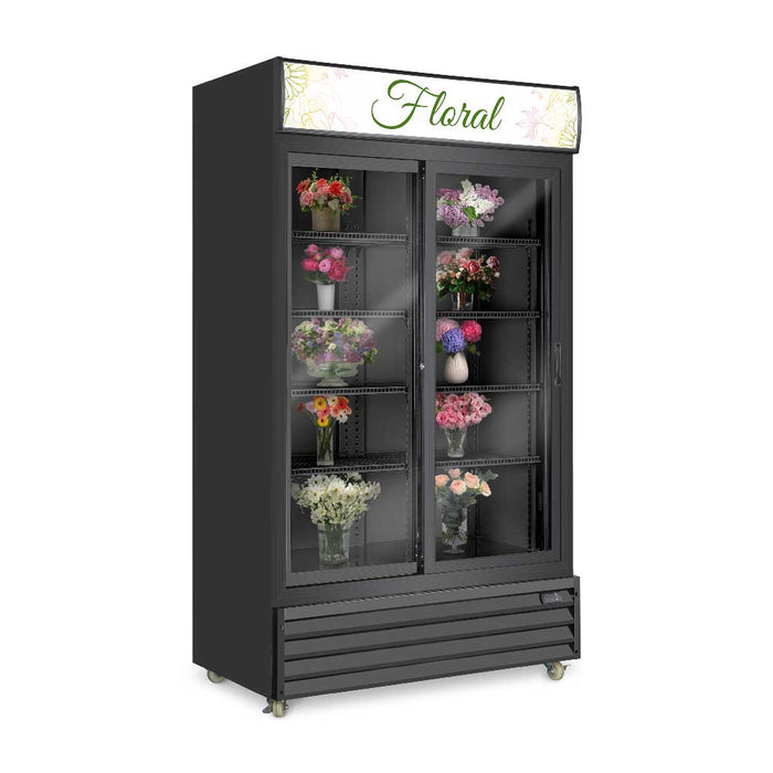 AFE G32B-Floral Two Sliding Glass Door Floral Refrigerator with Black Interior - 52.4" Width
