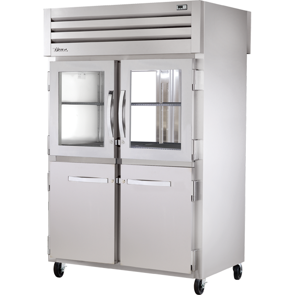 TRUE STG2RPT-2HG/2HS-2G-HC Pass-Thru Combination Half Front/Glass Rear Swing Doors Refrigerator with Hydrocarbon Refrigerant