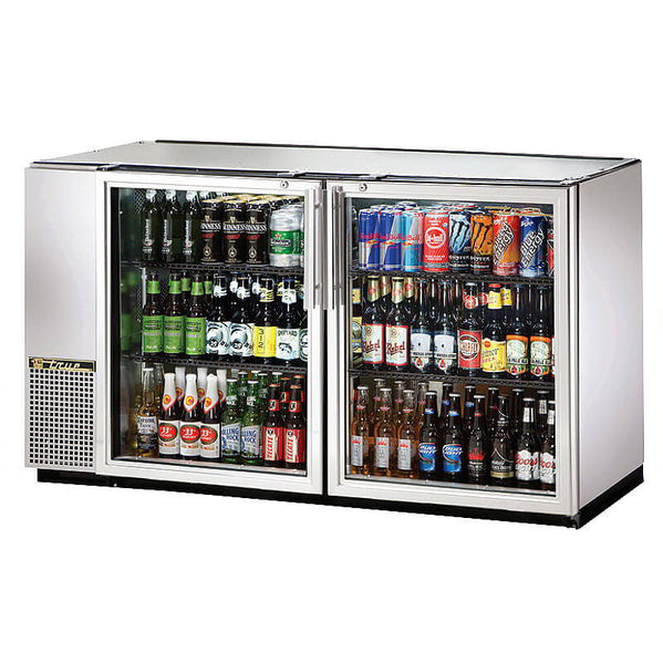 TRUE TBB-24-60G-S-HC-LD Stainless Steel Glass 2-Door Back Bar Refrigerator With Galvanized Top & LED Lighting