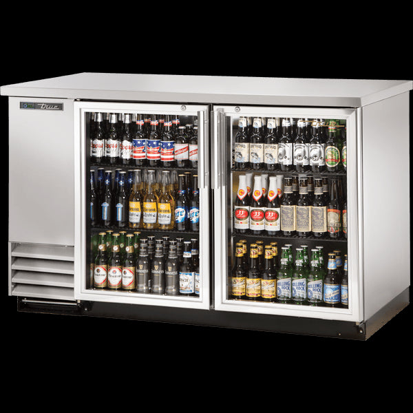 TRUE TBB-2G-S-HC-LD Glass Swing Door Stainless Steel Back Bar Cooler with LED Lighting & Hydrocarbon Refrigerant