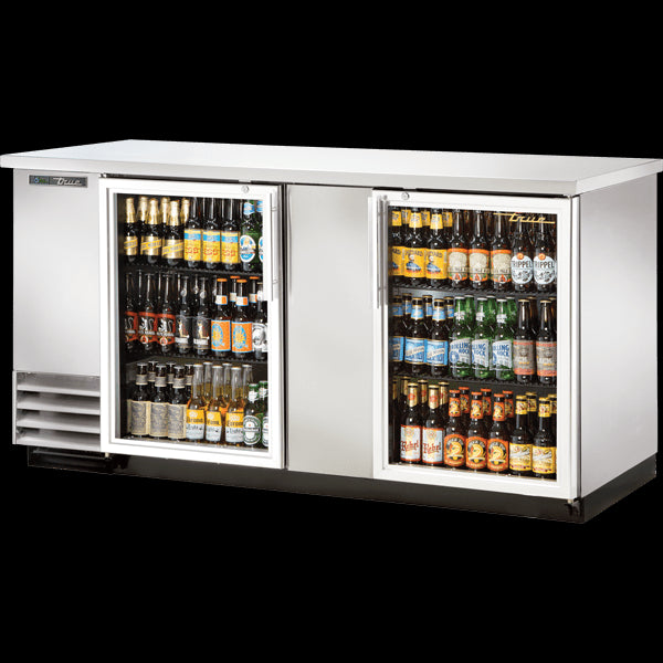 TRUE TBB-3G-HC-LD Glass Swing Door Stainless Steel Back Bar Cooler with LED Lighting & Hydrocarbon Refrigerant