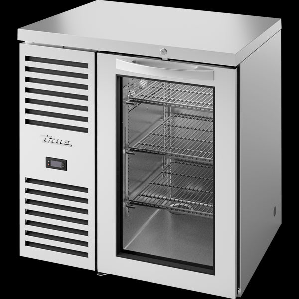 TRUE TBR32-RISZ1-L-S-G-1 Reach-In Single Zone Refrigerator with Left Side Refrigeration System. Stainless Exterior and Glass Swing Doors