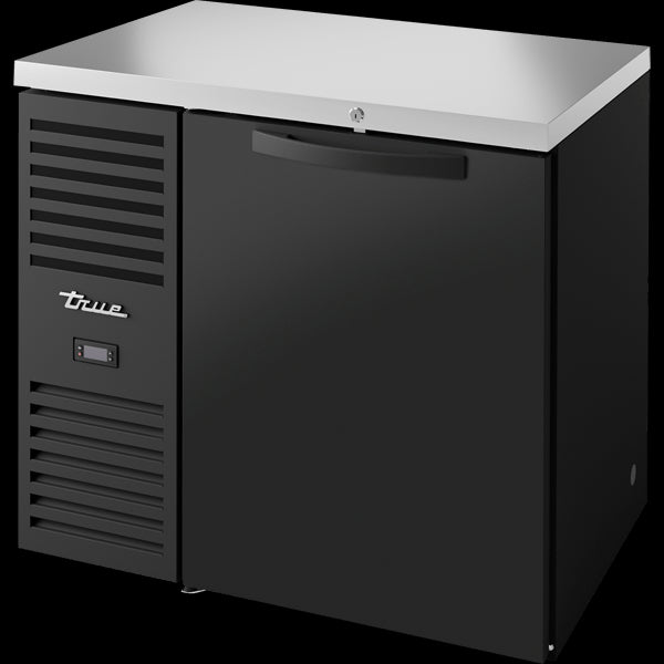 TRUE TBR36-RISZ1-L-B-S-1 Reach-In Single Zone Refrigerator with Left Side Refrigeration System. Black Exterior and Solid Swing Doors