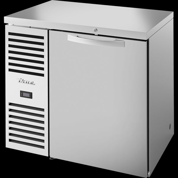 TRUE TBR36-RISZ1-L-S-S-1 Reach-In Single Zone Refrigerator with Left Side Refrigeration System. Stainless Exterior and Solid Swing Doors