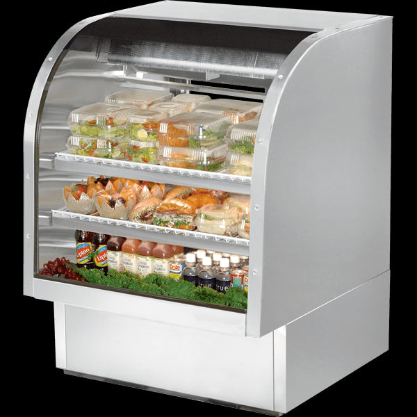 TRUE TCGG-36-LD-HC Stainless Steel Curved Glass Refrigerated Deli Case with Hydrocarbon Refrigerant and LED Lighting