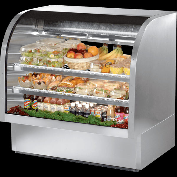 TRUE TCGG-48-S-LD-HC Stainless Steel Curved Glass Refrigerated Deli Case with Hydrocarbon Refrigerant and LED Lighting