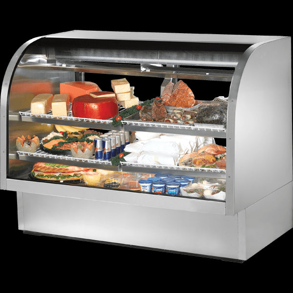 Brand New TRUE TCGG-60-S-HC-LD Stainless Steel Curved Glass Refrigerated Deli Case with Hydrocarbon Refrigerant and LED Lighting