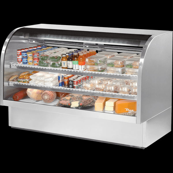 TRUE TCGG-72-HC-LD Stainless Steel Curved Glass Refrigerated Deli Case Hydrocarbon Refrigerant and LED Lighting