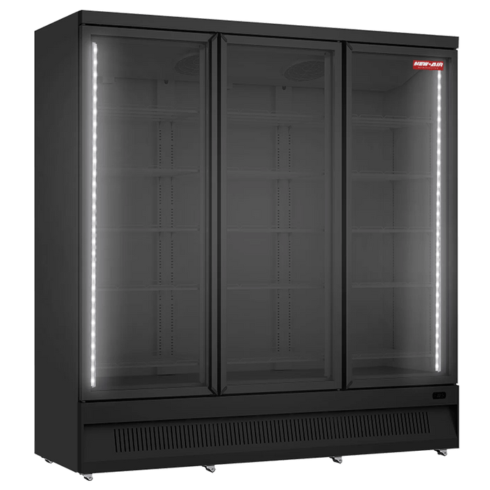 New Air NGR-74-HB 74" TRIPLE GLASS DOOR COOLER ALL BLACK