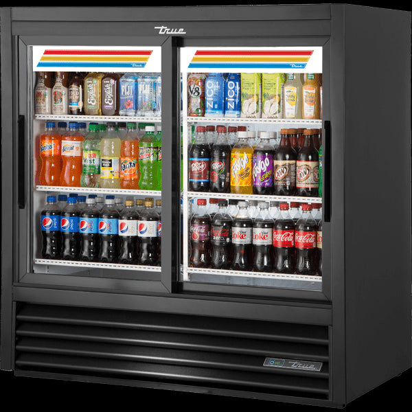 TRUE GDM-41C-48-HC-LD Slide Door Lower Height Standard Depth Refrigerator with Hydrocarbon Refrigerant & LED Lighting