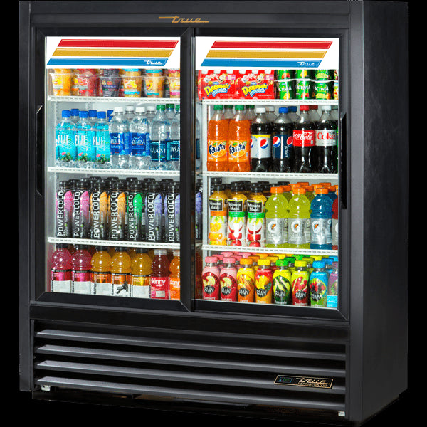 TRUE GDM-41SL-54-HC-LD Slide Door Lower Height Narrow Depth Refrigerator with Hydrocarbon Refrigerant & LED Lighting