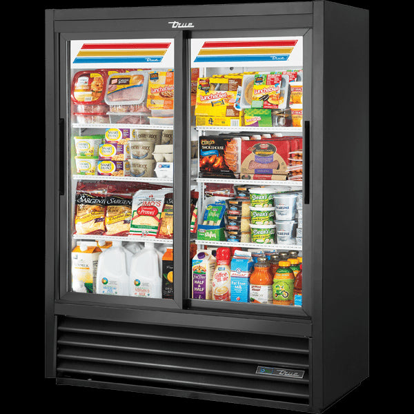 TRUE GDM-41SL-60-HC-LD Slide Door Lower Height Narrow Depth Refrigerator with Hydrocarbon Refrigerant & LED Lighting