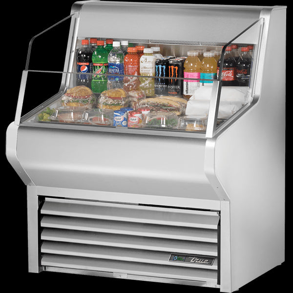 TRUE THAC-36-S-LD Horizontal Air Curtain Refrigerated Merchandiser with Stainless Exterior, Hydrocarbon Refrigerant & LED Lighting