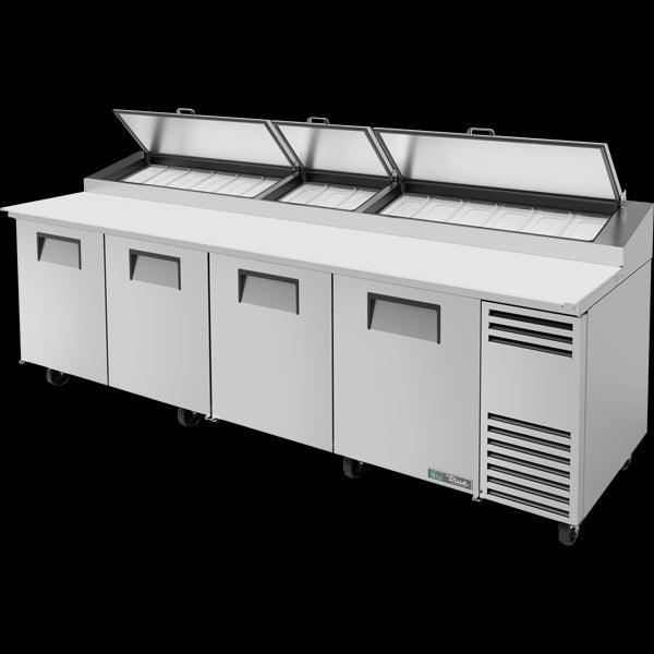 TRUE TPP-AT-119-HC Solid Door Pizza Prep Table with Angled Top and Hydrocarbon Refrigerant