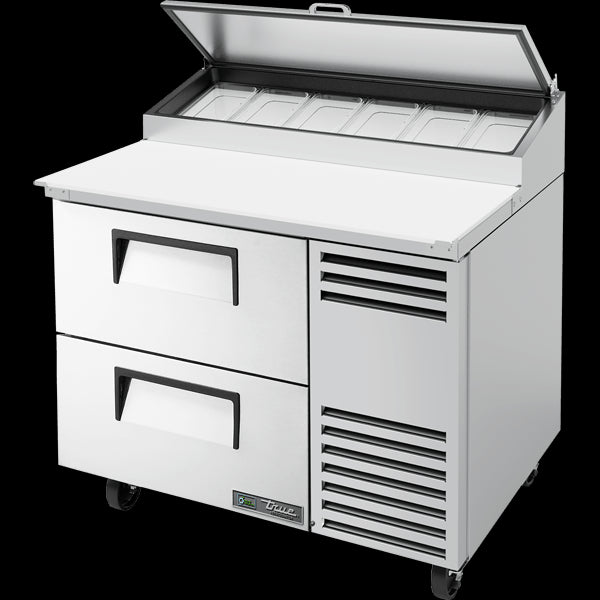 TRUE TPP-AT-44D-2-HC Solid Drawers Pizza Prep Table with Angled Top and Hydrocarbon Refrigerant