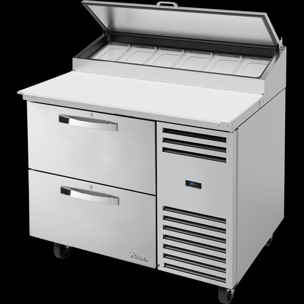 TRUE TPP-AT-44D-2-HC~SPEC3 Solid Drawers Pizza Prep Table with Angled Top and Hydrocarbon Refrigerant~Spec Package 3