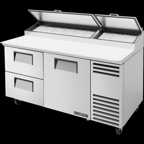 TRUE TPP-AT-67-HC Solid Door Pizza Prep Table with Angled Top and Hydrocarbon Refrigerant