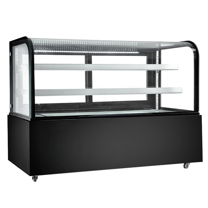 New Air NDC-72-CG 72" CURVED GLASS REFRIGERATED BLACK DISPLAY CASE