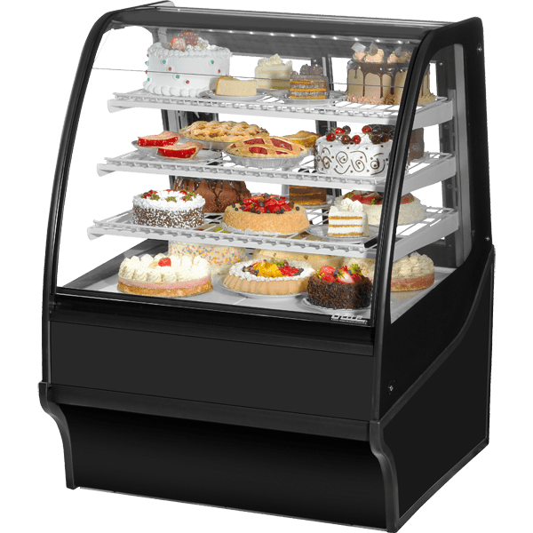 TRUE TDM-R-36-GE/GE-B-W Curved Glass, Glass End Refrigerator with Black Exterior and White Interior