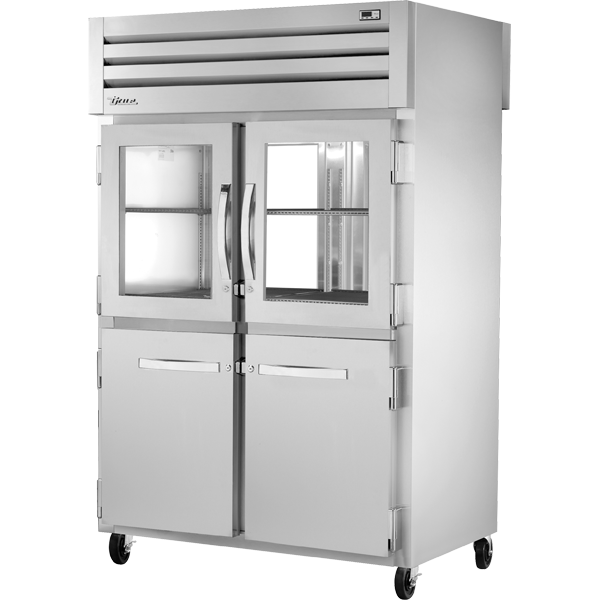 TRUE STA2RPT-2HG/2HS-2G-HC Pass-Thru Combination Half Front/Glass Rear Swing Doors Refrigerator with Hydrocarbon Refrigerant