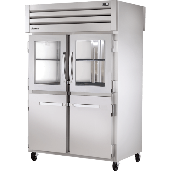 TRUE STR2RPT-2HG/2HS-2S-HC Pass-Thru Combination Half Front/Solid Rear Swing Doors Refrigerator with Hydrocarbon Refrigerant