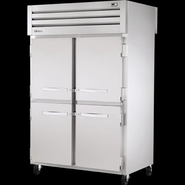 TRUE STR2RPT-4HS-2G-HC Pass-Thru Solid Half Front/Glass Rear Swing Doors Refrigerator with Hydrocarbon Refrigerant