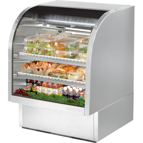 TRUE TCGG-36-LD Stainless Steel Curved Glass Refrigerated Deli Case with Hydrocarbon Refrigerant and LED Lighting