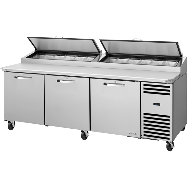 TRUE TPP-AT-93-HC~SPEC3 Solid Door Pizza Prep Table with Angled Top Version 2 and Hydrocarbon Refrigerant~Spec Package 3