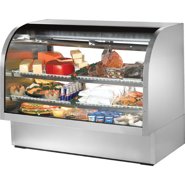 TRUE TCGG-60-S-LD Stainless Steel Curved Glass Refrigerated Deli Case with Hydrocarbon Refrigerant and LED Lighting