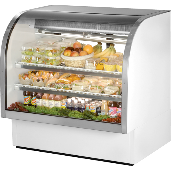 TRUE TCGG-48-LD Curved Glass Refrigerated Deli Case with Hydrocarbon Refrigerant and LED Lighting