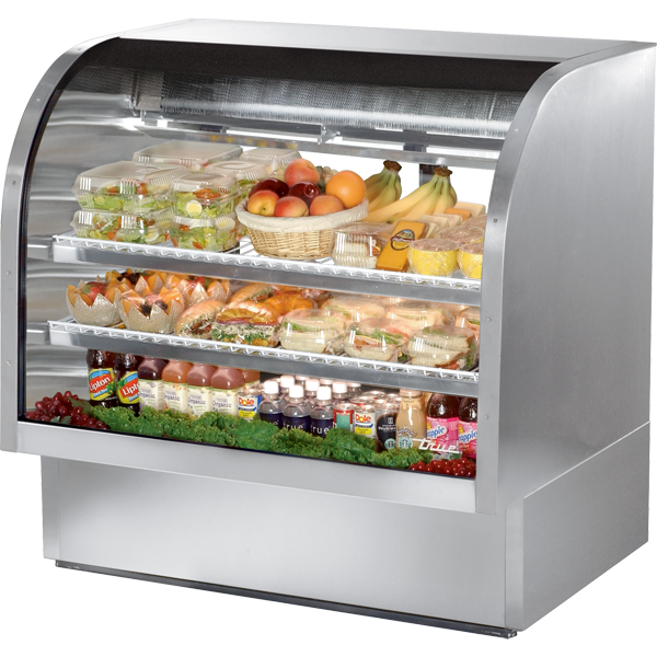 TRUE TCGG-48-S-LD Stainless Steel Curved Glass Refrigerated Deli Case with Hydrocarbon Refrigerant and LED Lighting