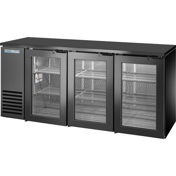 TRUE TBB24-72-3G-Z1-BST-B-1 73" Glass 3-Door Back Bar Refrigerator With LED Lighting & Hydrocarbon Refrigerant