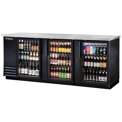 TRUE  TBB-4G-HC-LD Glass Swing Door Stainless Steel Back Bar Cooler with LED Lighting & Hydrocarbon Refrigerant