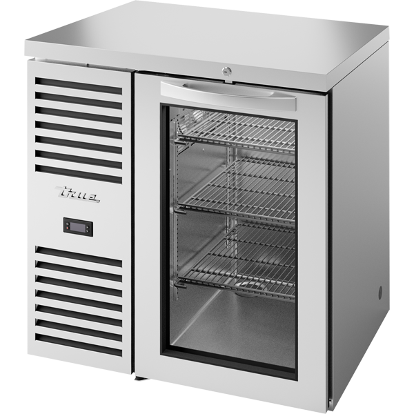 TRUE TBR32-RISZ1-L-S-G-1 Reach-In Single Zone Refrigerator with Left Side Refrigeration System. Stainless Exterior and Glass Swing Doors