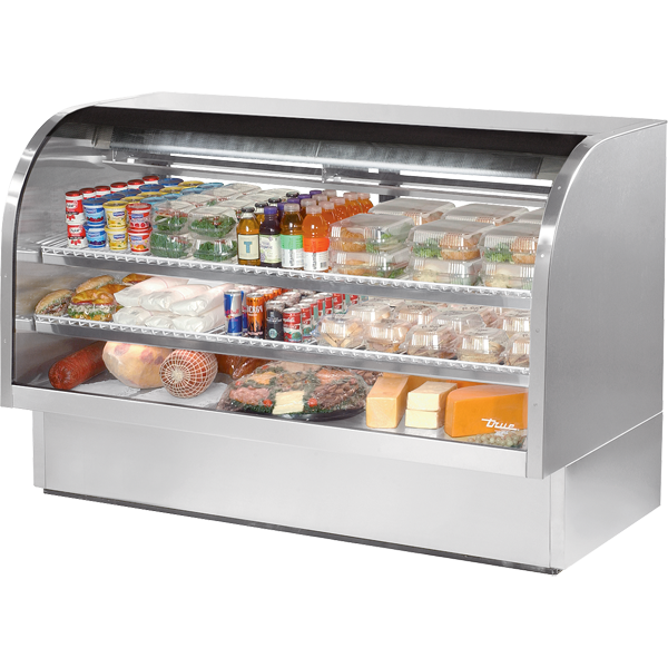 TRUE TCGG-72-LD Stainless Steel Curved Glass Refrigerated Deli Case Hydrocarbon Refrigerant and LED Lighting