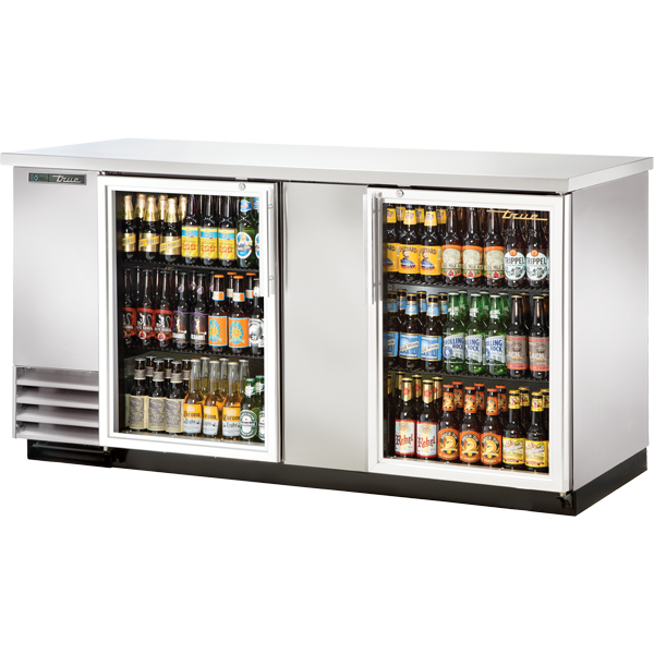 TRUE TBB-3G-HC-LD Glass Swing Door Stainless Steel Back Bar Cooler with LED Lighting & Hydrocarbon Refrigerant